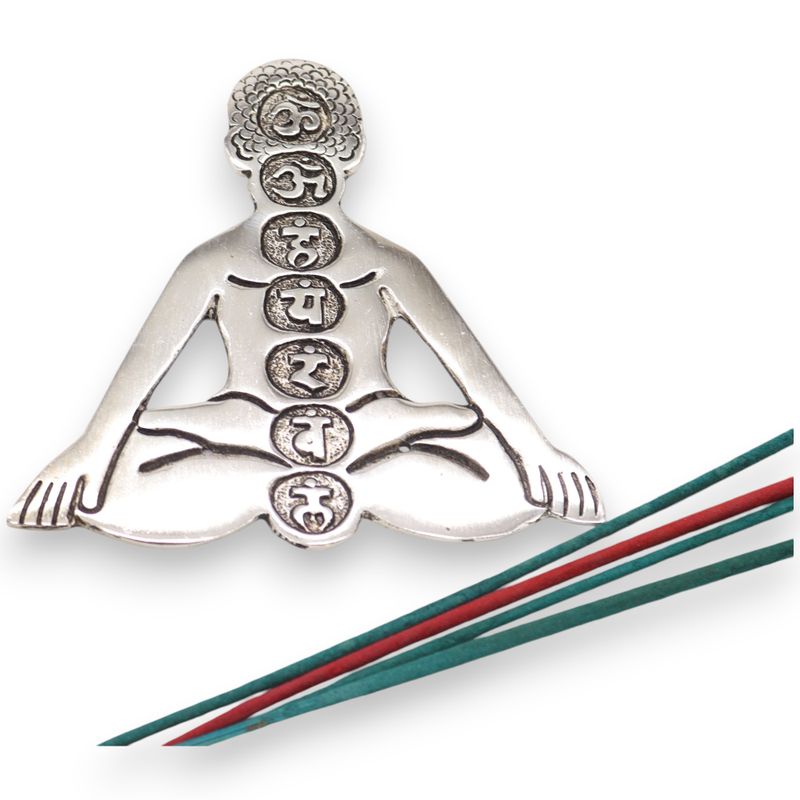 Rökelsehållare i Polerat Aluminium - Sju Chakra Yoga 12x12cm