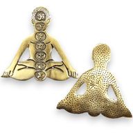 Rökelsehållare i Guld Aluminium - Sju Chakra Yoga 12x12cm