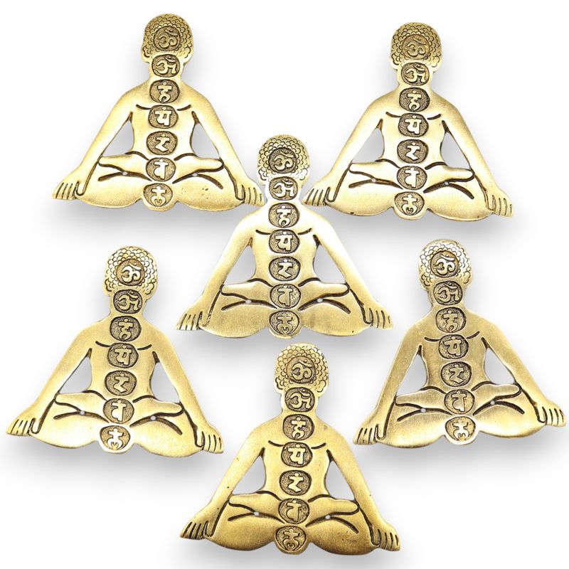 Rökelsehållare i Guld Aluminium - Sju Chakra Yoga 12x12cm