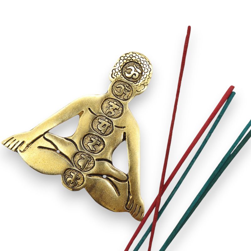 Rökelsehållare i Guld Aluminium - Sju Chakra Yoga 12x12cm