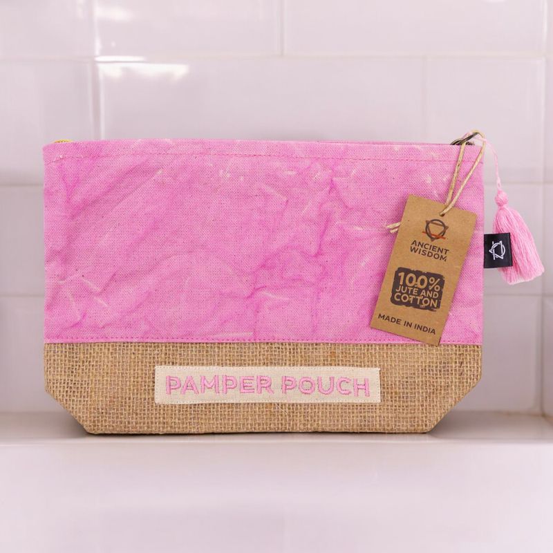 Necessär av Jute och Bomull - Rosa & Lila