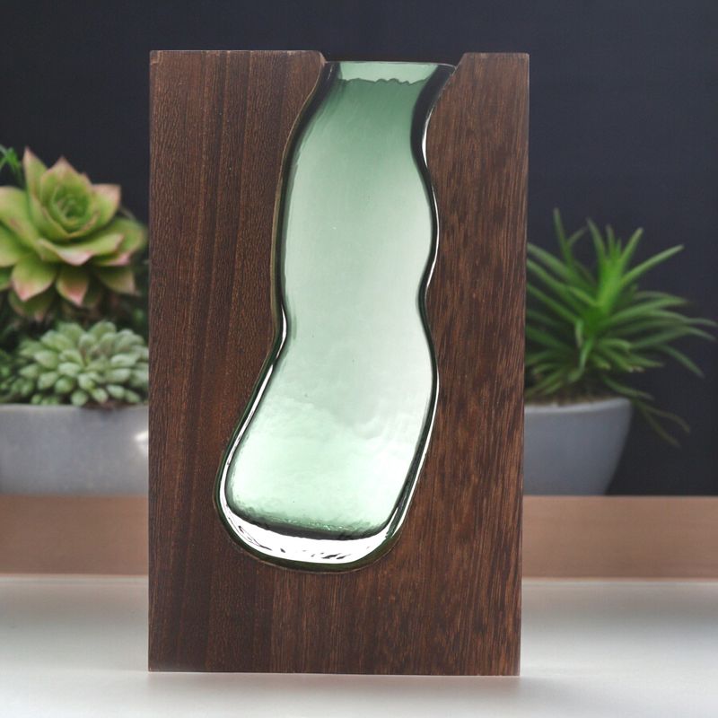 Vas / Terrarium i Glas Inuti Mörkt Tung-trä - 14.5x5x23cm