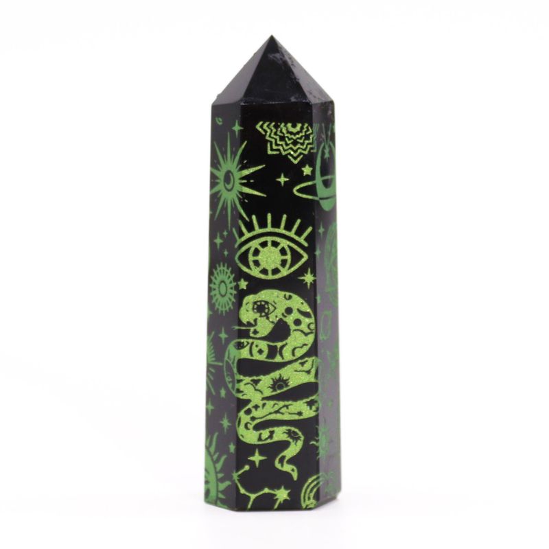 Stav av Svart Obsidian (ca 60-70g 9cm) - Mystisk Berättelse - Skogsgrön
