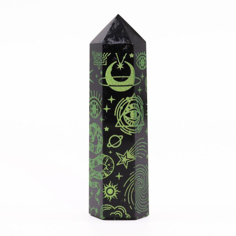 Stav av Svart Obsidian (ca 60-70g 9cm) - Mystisk Berättelse - Skogsgrön