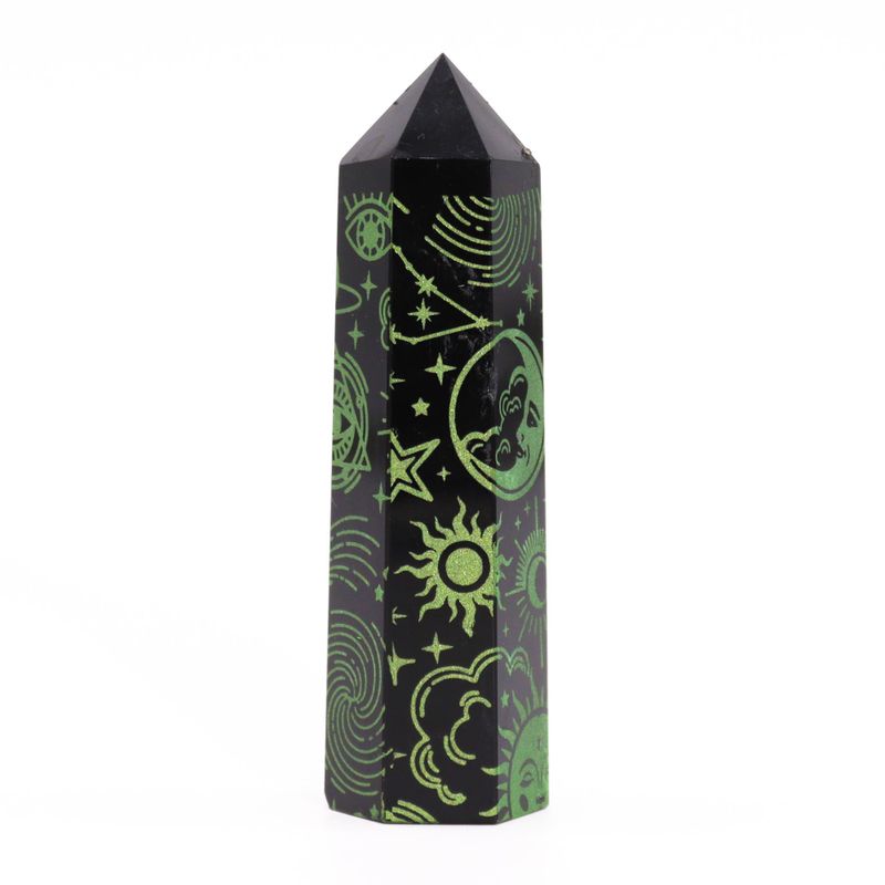 Stav av Svart Obsidian (ca 60-70g 9cm) - Mystisk Berättelse - Skogsgrön