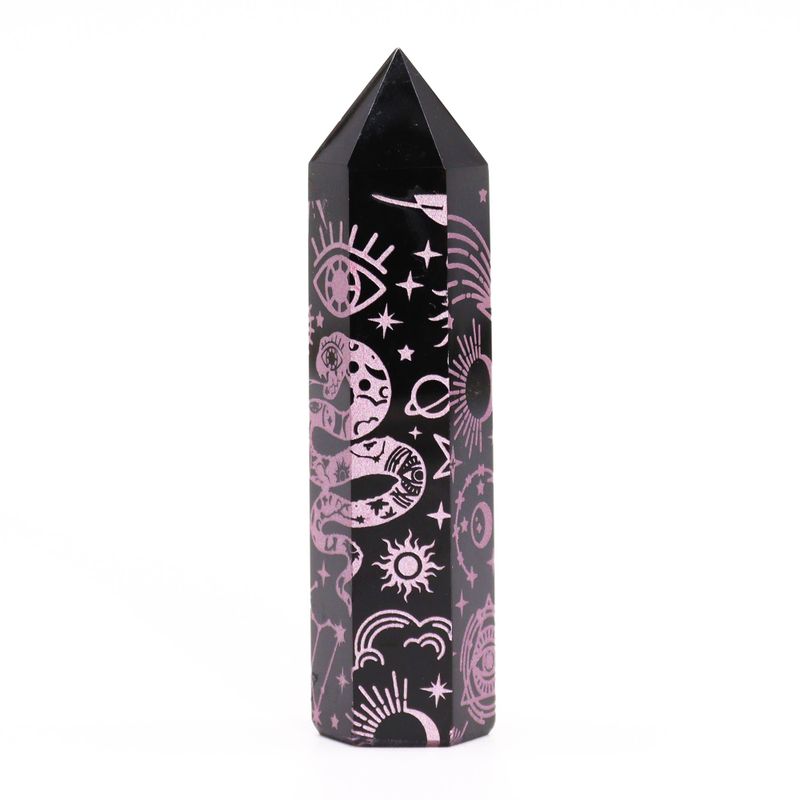 Stav av Svart Obsidian (ca 60-70g 9cm) - Mystisk Berättelse - Rosa