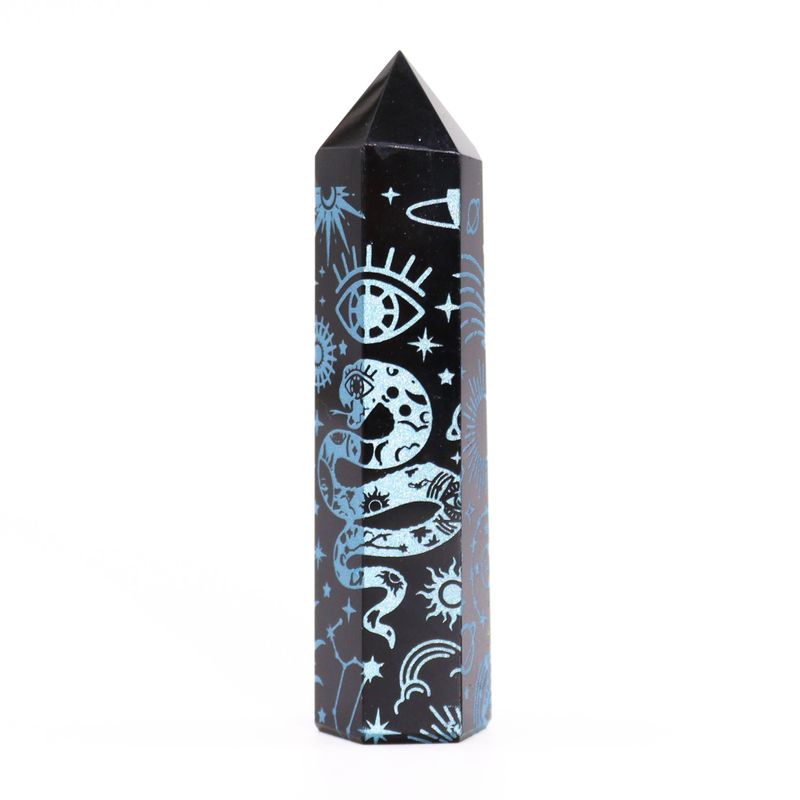 Stav av Svart Obsidian (ca 60-70g 9cm) - Mystisk Berättelse - Himmelsblå