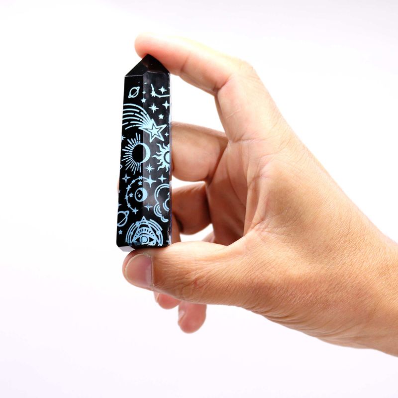 Stav av Svart Obsidian (ca 60-70g 9cm) - Mystisk Berättelse - Himmelsblå