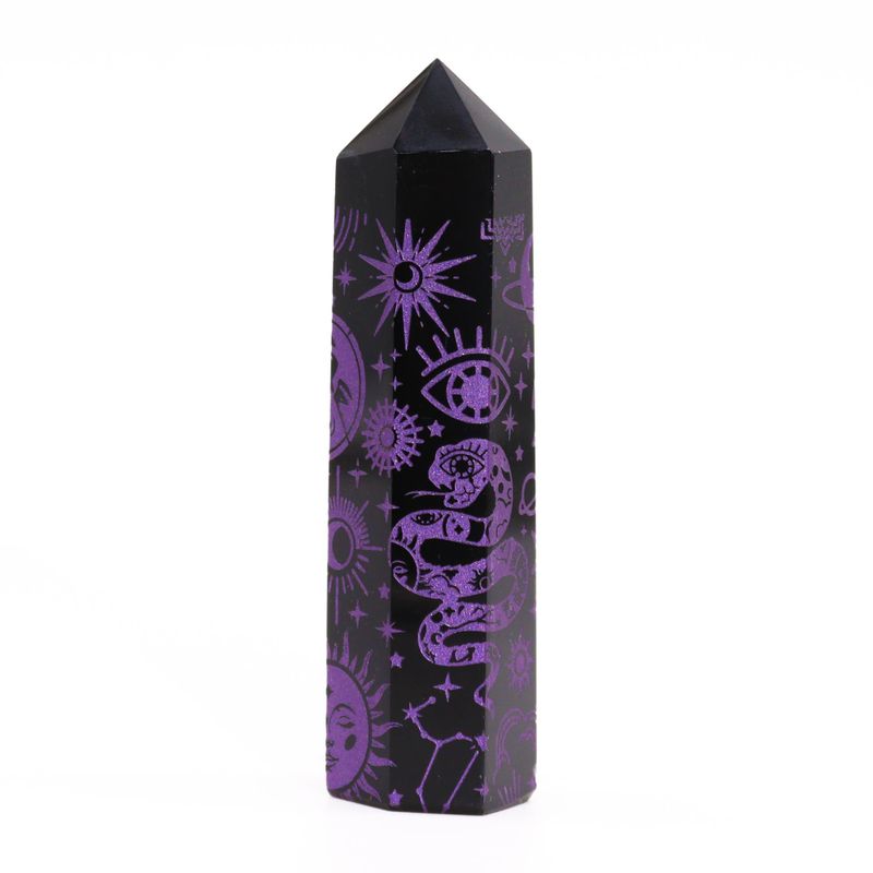 Stav av Svart Obsidian (ca 60-70g 9cm) - Mystisk Berättelse - Djup Lila