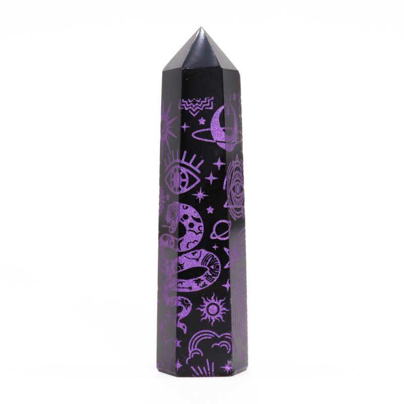 Stav av Svart Obsidian (ca 60-70g 9cm) - Mystisk Berättelse - Djup Lila