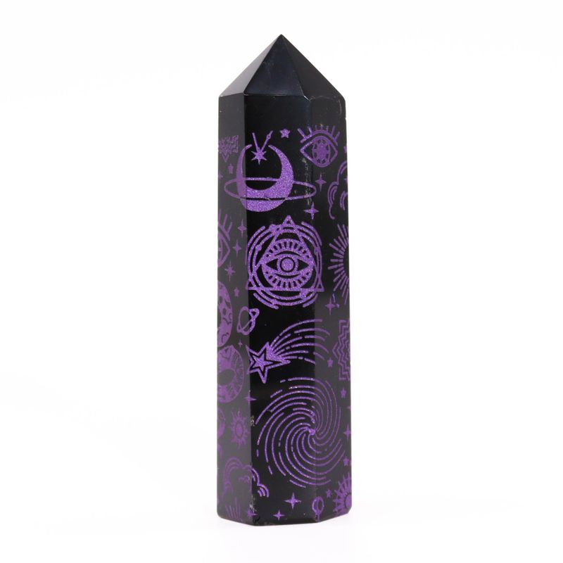 Stav av Svart Obsidian (ca 60-70g 9cm) - Mystisk Berättelse - Djup Lila