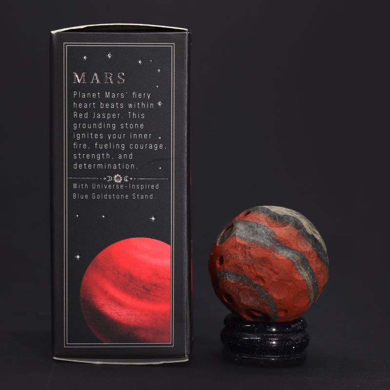 Planet på ett Stativ av Aventuringlas - Röd Jaspis - 40mm  (30x15mm stativ)