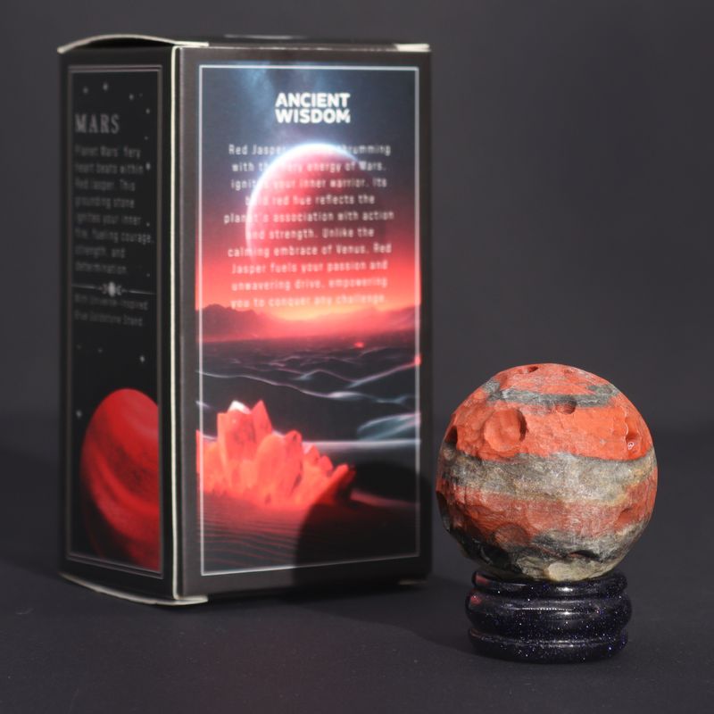 Planet på ett Stativ av Aventuringlas - Röd Jaspis - 40mm  (30x15mm stativ)