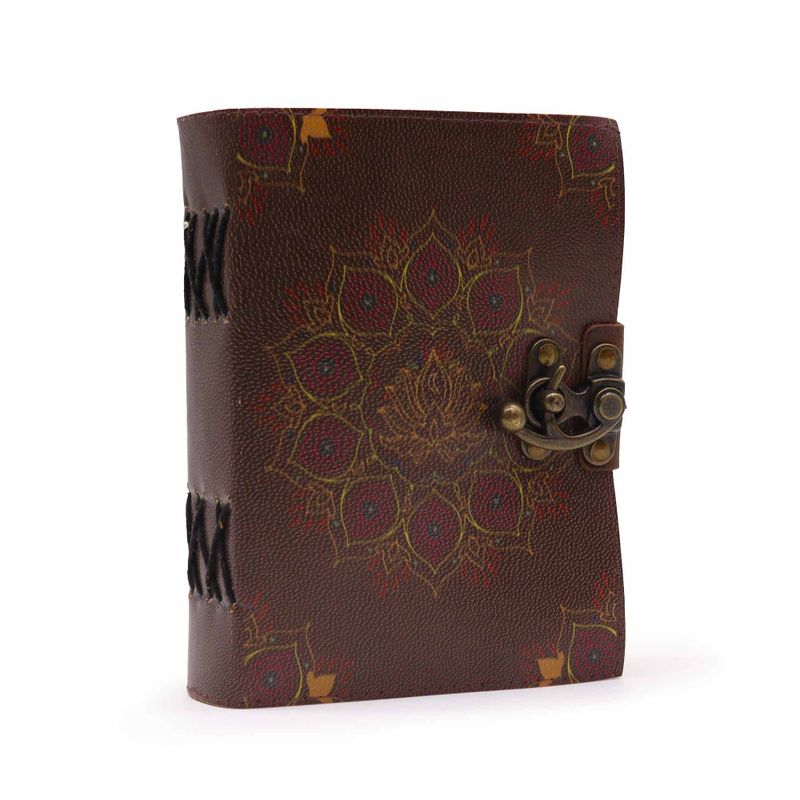 Läderbunden Anteckningsbok med Rufsade Sidokanter - Lotus Mandala (18x13cm)