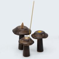 Set med 3 Platta Rökelsehållare till Koner - Svampar (13cm 12cm 11cm)