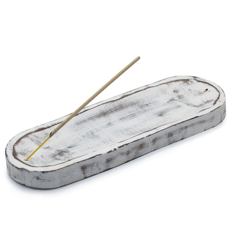 Stor Rökelsebricka 30x10cm - Klassisk Vittvättad