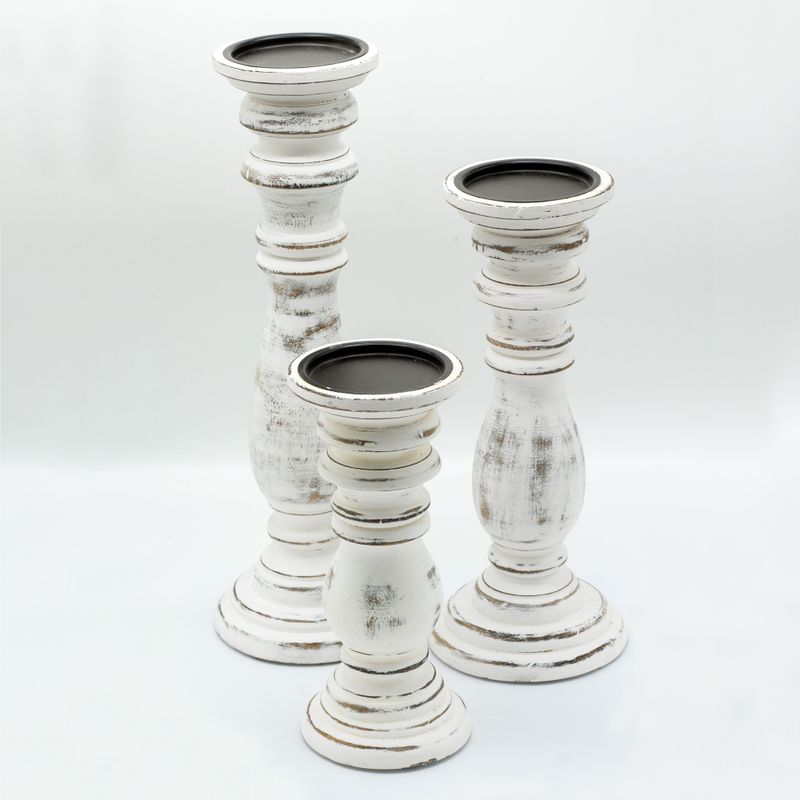 Klassisk Ljushållare - Vittvättad -  23x10cm - Liten