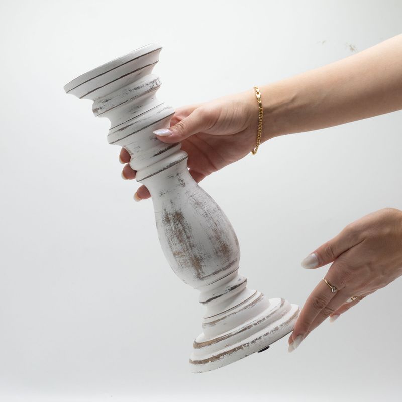Klassisk Ljushållare - Vittvättad -  30x10cm - Medelstor