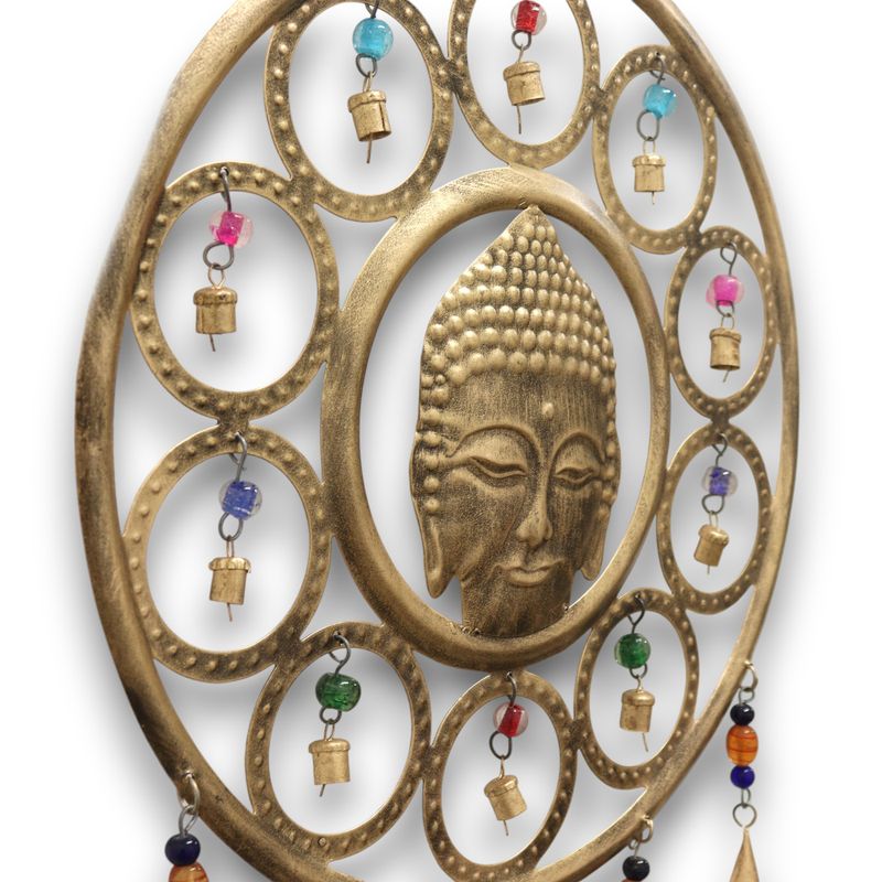 Indiskt Vindspel - Stort Buddha-ansikte 15 Klockor - 36cm