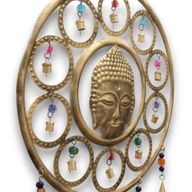 Indiskt Vindspel - Stort Buddha-ansikte 15 Klockor - 36cm