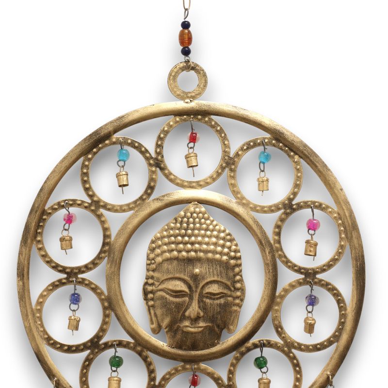 Indiskt Vindspel - Stort Buddha-ansikte 15 Klockor - 36cm