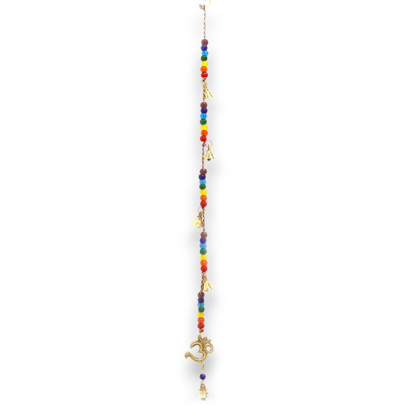 Indiskt Vindspel - OM i Mässing med Chakrapärlor och Hängande Klockor - 53cm
