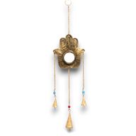 Indiskt Vindspel - Hamsa med Liten Spegel - 3 Klockor - 14x55cm