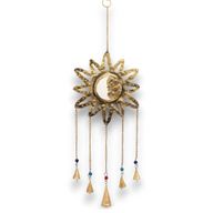 Indiskt Vindspel - Sol & Måne med Liten Spegel - 5 Klockor - 12x65cm