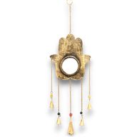 Indiskt Vindspel - Hamsa med Stor Spegel - 5 Klockor - 19x65cm