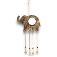 Indiskt Vindspel - Elefant med Stor Spegel - 4 Klockor - 24x60cm