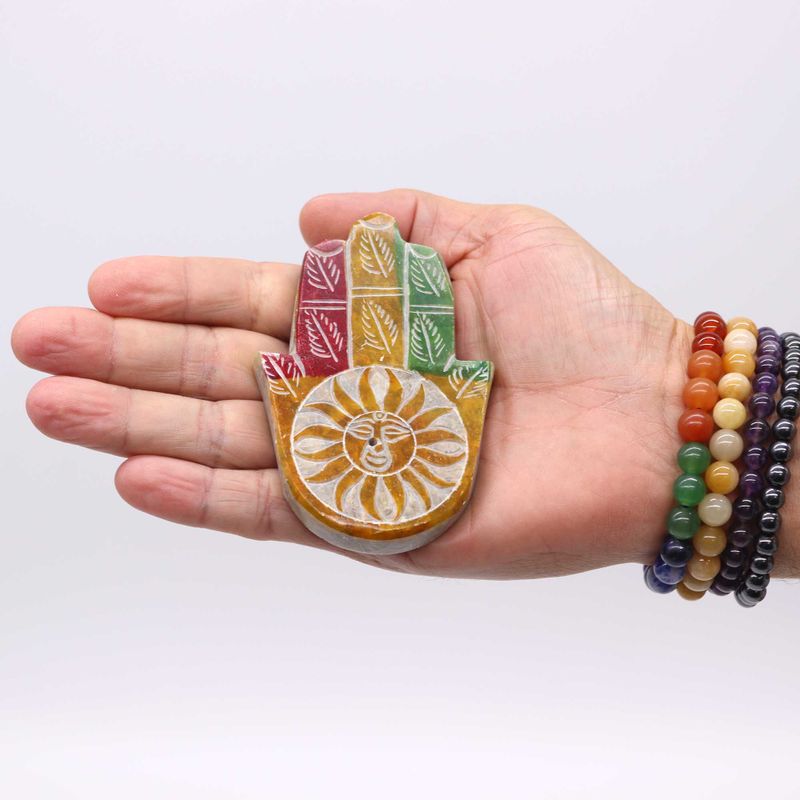 Rökelsehållare Hamsa i Täljsten - Solens Ansikte - 9x6cm