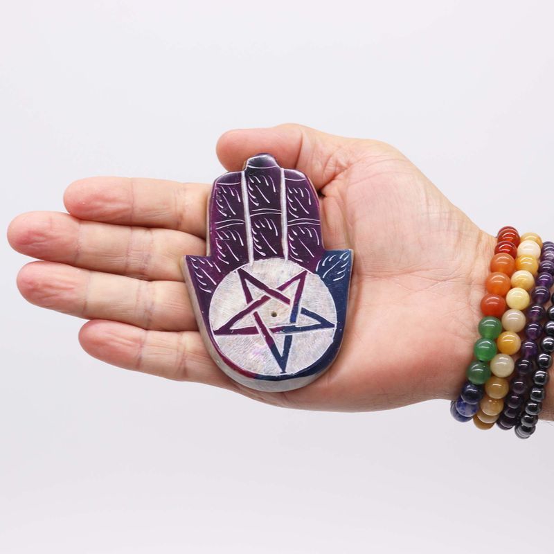 Rökelsehållare Hamsa i Täljsten - Pentagram - 9x6cm