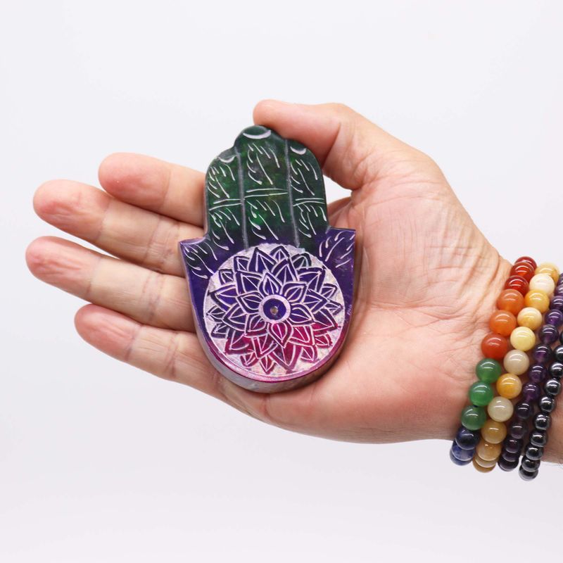 Rökelsehållare Hamsa i Täljsten - Lotusblomma - 9x6cm