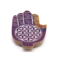 Medelstor Rökelsehållare Hamsa i Täljsten - Livets Blomma - 13x9cm