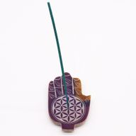 Medelstor Rökelsehållare Hamsa i Täljsten - Livets Blomma - 13x9cm