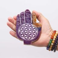 Medelstor Rökelsehållare Hamsa i Täljsten - Livets Blomma - 13x9cm
