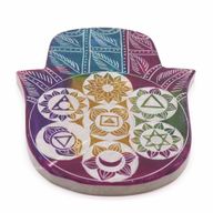 Stor Rökelsehållare Hamsa i Täljsten - 7 Chakra - 18x15x1.2cm