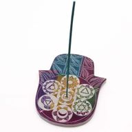 Stor Rökelsehållare Hamsa i Täljsten - 7 Chakra - 18x15x1.2cm