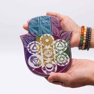 Stor Rökelsehållare Hamsa i Täljsten - 7 Chakra - 18x15x1.2cm