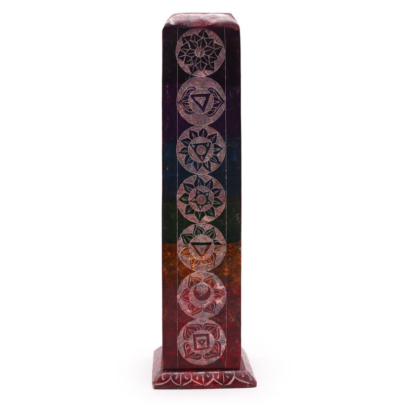 Rökelsehållare Fyrkantigt Torn i Täljsten - 7 Chakra - 25cm