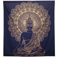 Dubbelt Bomullsöverkast + Väggdekoration - Buddha - Blå & Guld