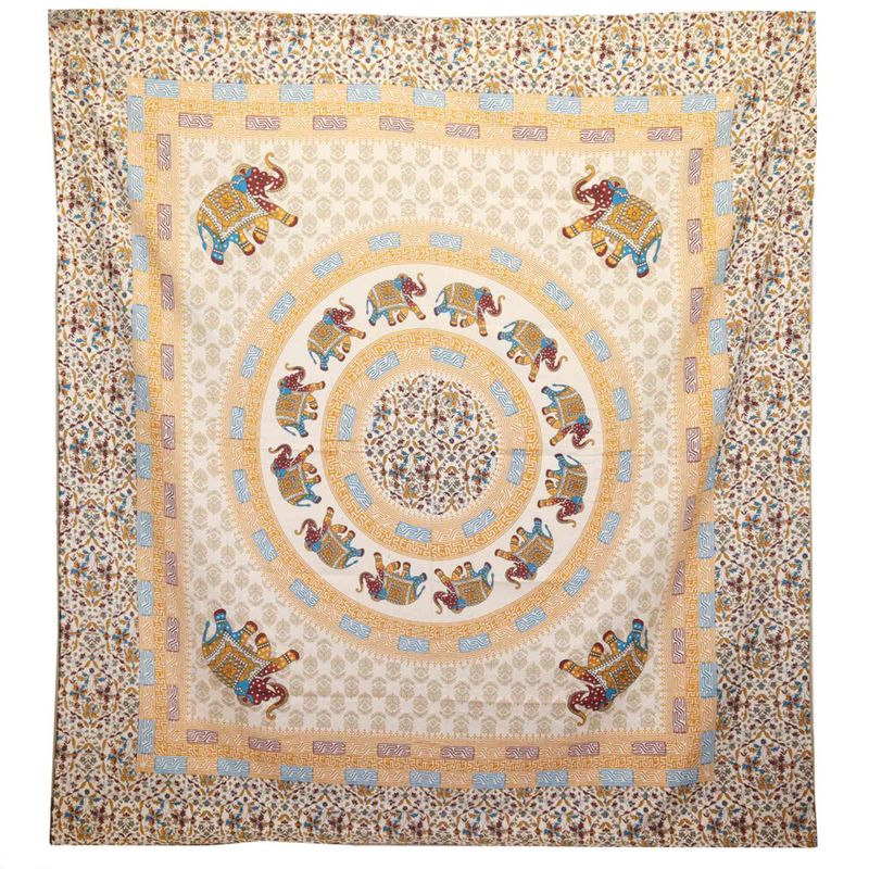 Väggbonad / Strandfilt - Elefant-Mandala - Brun/Orange på Krämfärgat Underlag