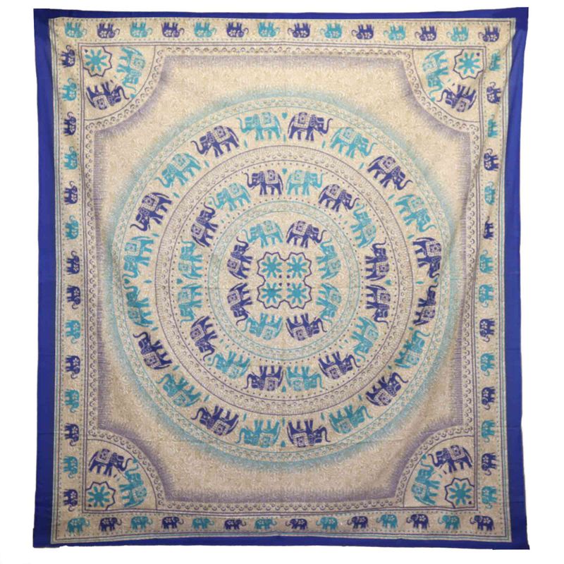 Väggbonad / Strandfilt - Elefant-Mandala - Blåa Nyanser