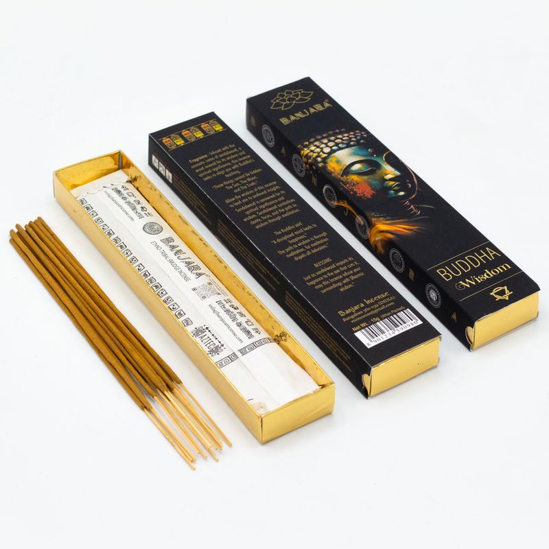 Banjara Buddha – Startpaket med 12 presentförpackningar (6 rökelsestickor per förpackning)