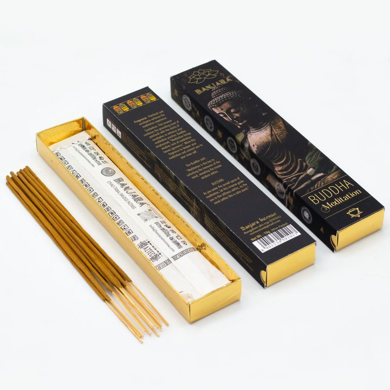 Banjara Buddha – Startpaket med 12 presentförpackningar (6 rökelsestickor per förpackning)