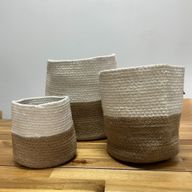 Bomulls- och juterep förvaringskorg, stor, 25x25 cm, vit