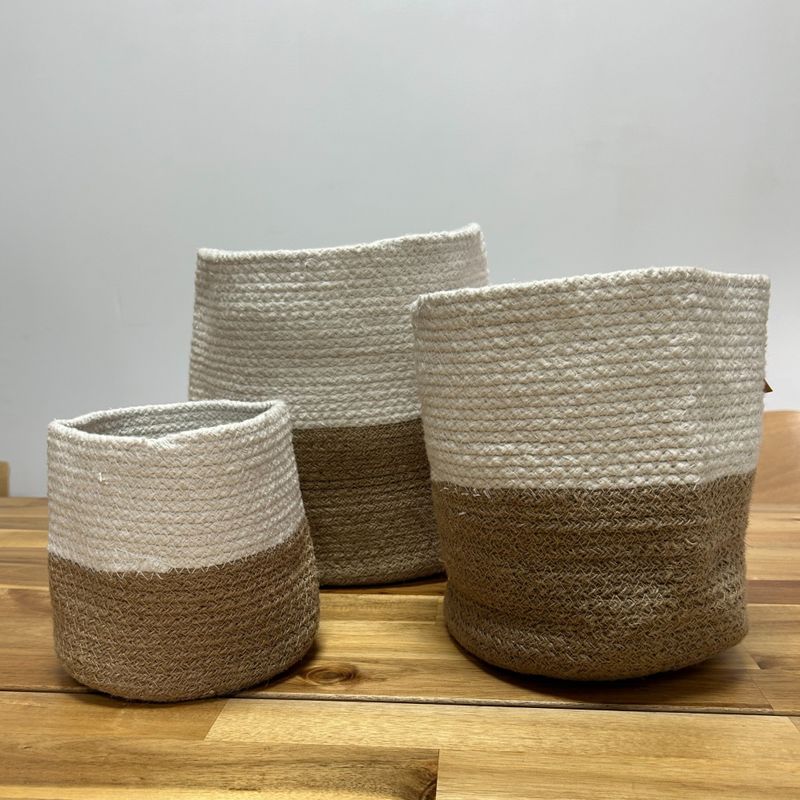 Bomulls- och juterep förvaringskorg, stor, 25x25 cm, vit