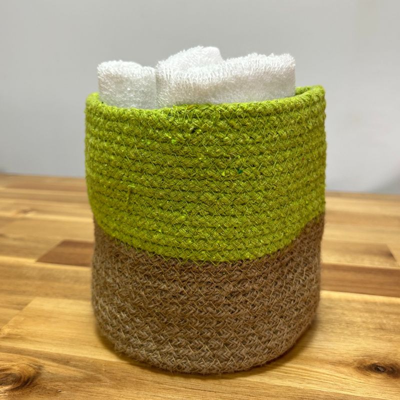 Förvaringskorg i bomulls-/jutrep, liten, 15x15 cm - Pistachio