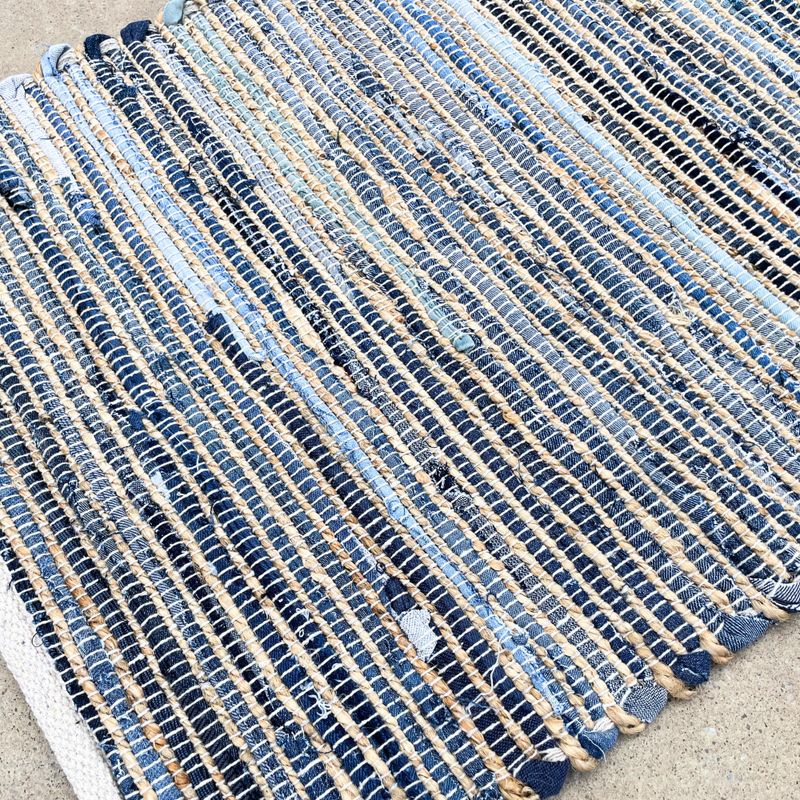 Liten Matta i Jute och Återvunnen Bomull - 50x90cm - Blå