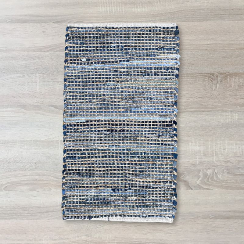 Liten Matta i Jute och Återvunnen Bomull - 50x90cm - Blå
